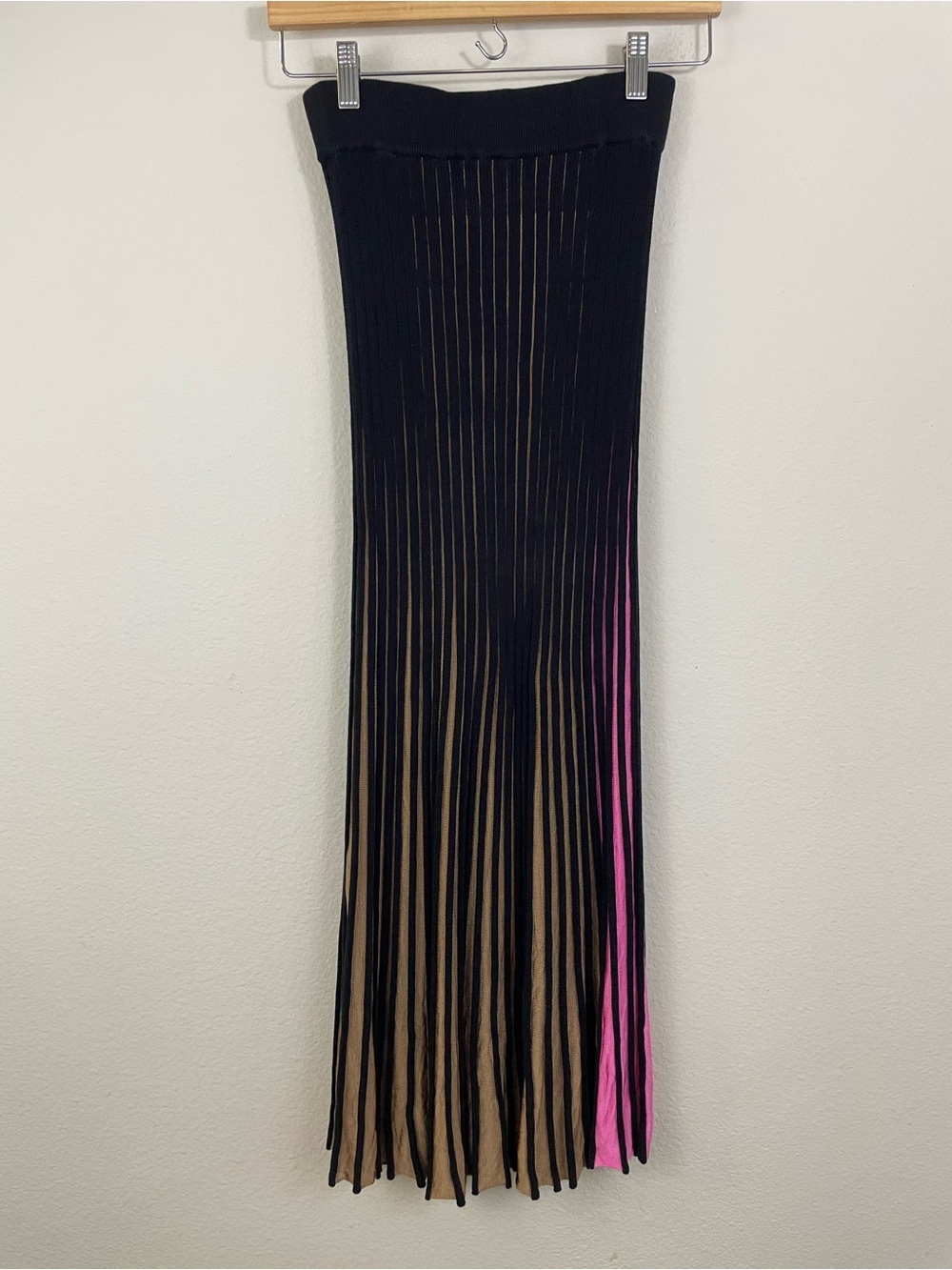 Kenzo Pink Tan Two Tone Pleated Ribbed Accordion High Rise Midi Skirt Size XS - Picture 6 of 8